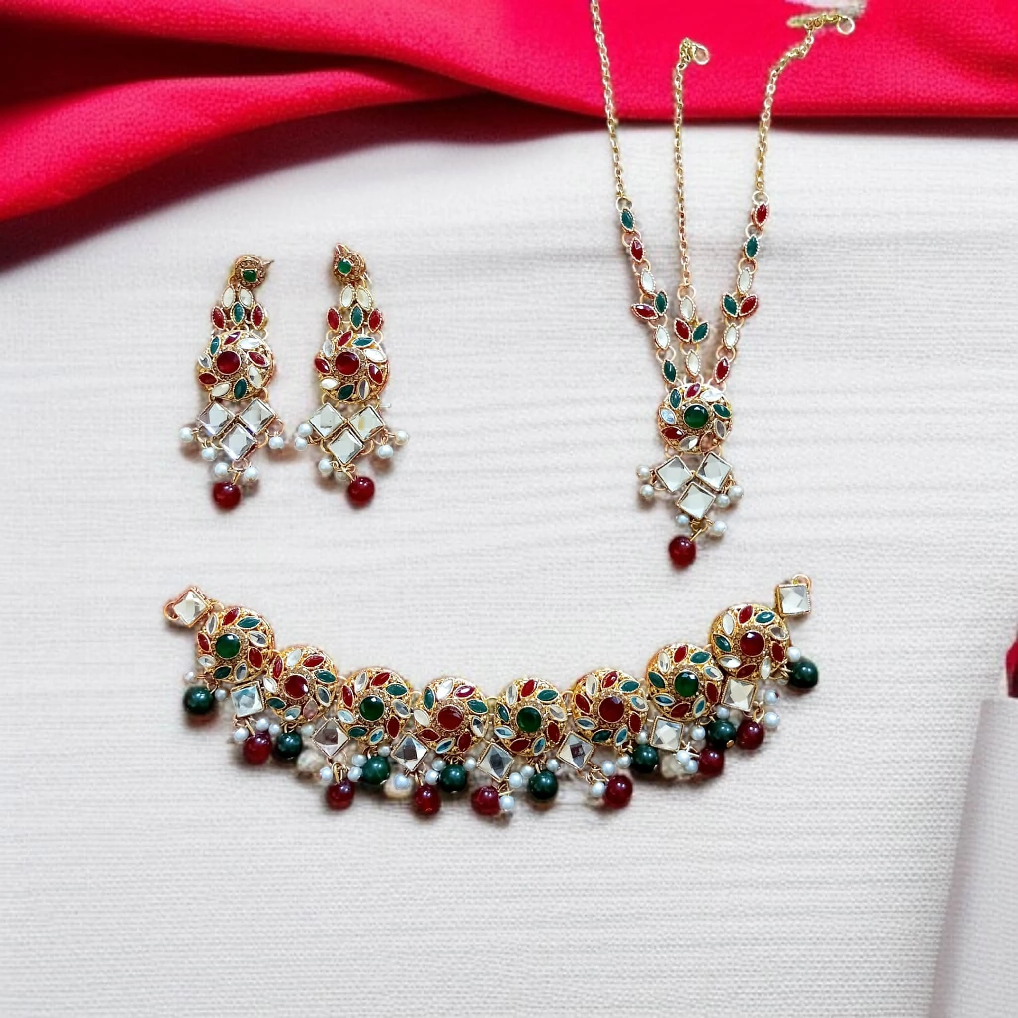 Buy multi colour jewellery set with necklace , earrings and tikka at best price in pakistan